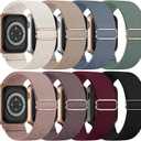 8 Pack Stretchy Solo Loop Band Compatible with Apple Watch Bands for Women Men 40mm 38mm 41mm 42mm 44mm 45mm 46mm 49mm, Nylon Braided Strap for iWatch Series 11 10 9 8 7 6 SE 5 4 3 Ultra 3 Ultra 2 (Black/Starlight/Pink/Cactus/Milk Tea/Smoke Violet/Blue Gray/)