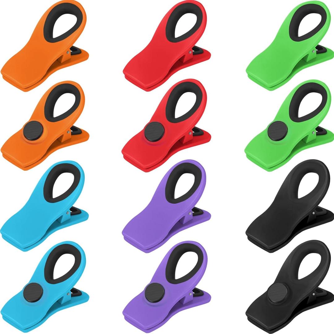 12 Pack Magnetic Chip Clips for Food Packages, Kitchen Clips with Magnet for Refrigerator, Plastic Assorted Colors for Food Storage
