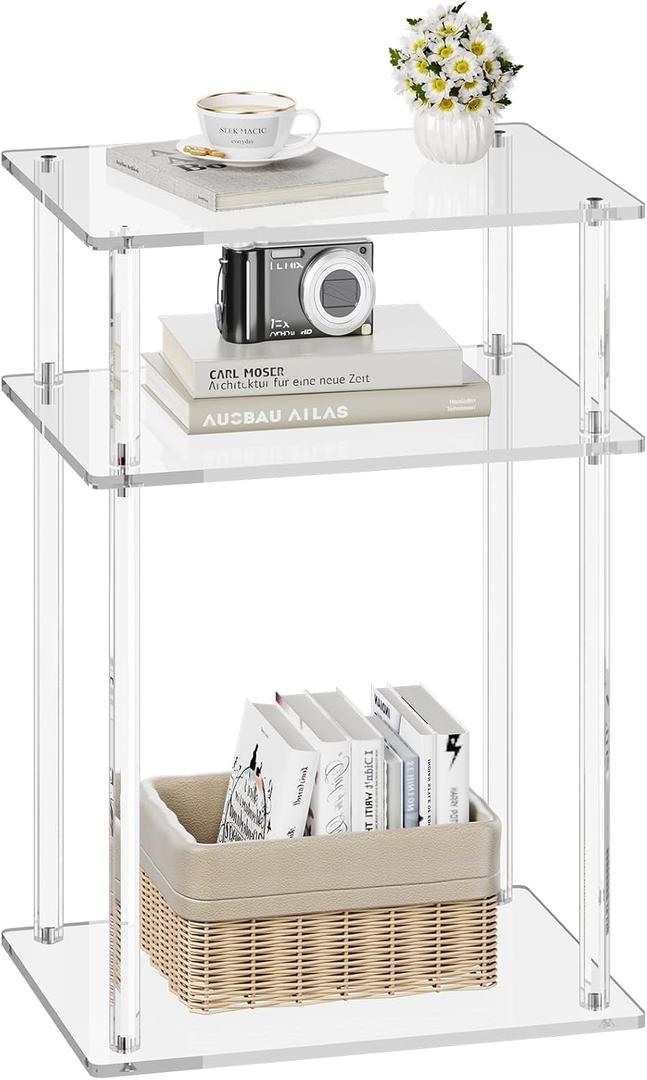 XOHYW Clear Acrylic Side Table Nightstand, Modern End Table, Coffee Table for Bedroom, Living Room, Bathroom, Easy Assembly, 15.7'' L x 11.8'' W x 22.6'' H