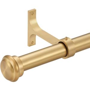 Warm Gold Curtain Rods for Windows 28 to 48 Inch, Heavy Duty 1 Inch Diameter Single Curtain Rods, Decorative Drapery Rods with Aluminum Alloy End Cap Finials, Wall Mount and Ceiling Mount Curtain Rods