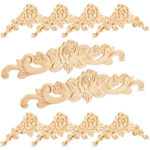 Yalikop 10 Pieces Wood Appliques Onlays Decorative DIY Wood Appliques and Onlays for Furniture Rose for Bed Door Wall Cabinet Wardrobe Furniture Decoration (Small Size, Flower)