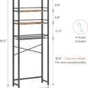Over The Toilet Storage Rack, Bathroom Organizer with 3 Shelves & Basket, Space Saver Over Toilet Shelf with Adjustable Hooks, Rustic Brown and Black