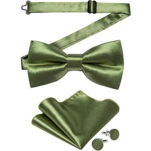 DiBanGu Bow Ties for Men Solid Color Pre-Tied Bow Tie and Pocket Square Cufflinks Formal Tuxedo Bowtie for Wedding Party (Solid Sage Green) DiBanGu Bow Ties for Men Solid Color Pre-Tied Bow Tie and Pocket Square Cufflinks Formal Tuxedo Bowtie for Wedding Party (Solid Sage Green)
