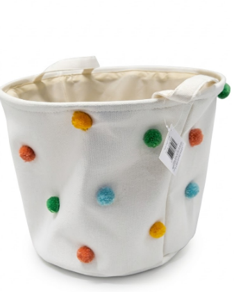 Whitmor Large Fabric Tote 16x16x13inch, White Polka Poms, 4 Pack