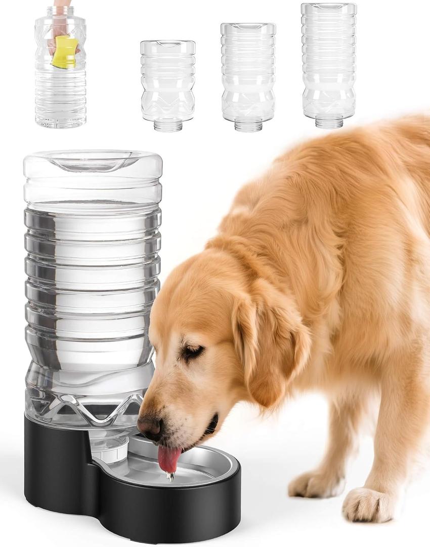 Heouvo 2.5 Gallon Automatic Dog Water DispenserWide Mouth for Easy Hand-in CleaningRemovable Stainless Steel Bowl, Gravity Refilling Large Capacity for Cats and Dogs, Multi-Pet Homes