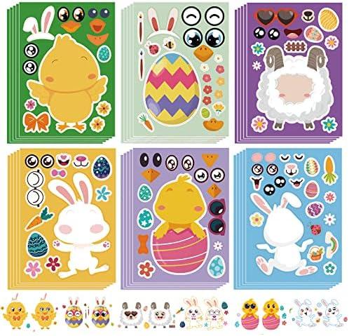 Jremreo 120 Sheets Easter Stickers for Kids, DIY Make Your Own Egg Bunny Stickers, Easter Crafts Party Favor Supplies, Set Of 4