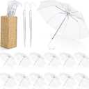 Aodaer 15 Pieces Clear Wedding Umbrellas with Foldable Storage Box Transparent Auto Open Stick Umbrellas Windproof Large Canopy Umbrella with J Hook Handle for Outdoor Activities, Wedding Photography
