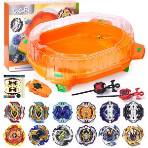 COCOFOX Burst Set, 12 Battling Tops 3 Launcher and 1 Stadium, Toys for 6 Year Old Boys & Girls & Up Orange