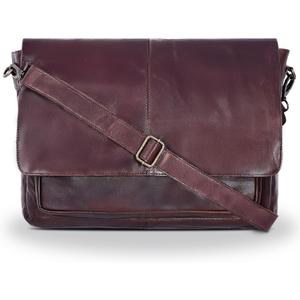 Oak Leathers Leather Messenger Bag for Men and Women - Laptop Briefcase Bag For College, Office, Adjustable Shoulder Strap (Walnut)