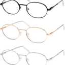 AMOMOMA Oval Round Reading Glasses for Women Cute Stylish Blue Light Blocking Readers Metal AM6210