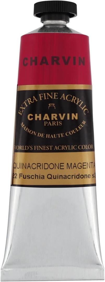 Charvin Extra Fine Professional Acrylic Paint - Quinacridone Magenta, 60ml Tube, Triple-Milled, Lightfast Pigments, Open Stock Artist Acrylic Paints in Nature-Inspired Hues (2.02 Fl Oz (Pack of 1))