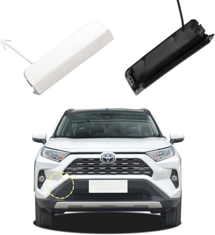 Car Front Bumper Tow Hook Cover Compatible with Toyota RAV4 2019 2020 2021 2022 2023 Trailer Cover Cap 52438-0R901 52437-0R901 Upper Cover Towing Eye Cap Pearl White Right Passenger Side