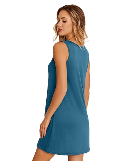 Ekouaer Tank Nightgowns for Women 1 Pack Sexy Night Gown Sleeveless Sleepwear Soft Sleep Dress Button Sleep Shirt, S, Blue green
