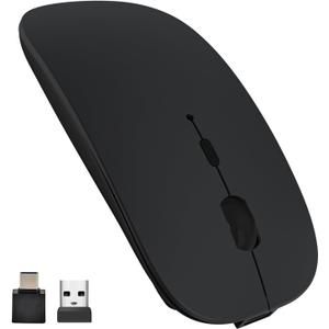 SUNGI Bluetooth Wireless Mouse Dual Mode(Bluetooth5.2+USB),Silent Rechargeable mice with USB-C to USB Adapter for MacBook, Laptop, Tablet, iPad, PC, macOS, ChromeOS, Android, Windows,(Black)