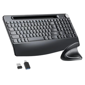 Full-Size Ergonomic Keyboard and Mouse, 2.4GHz Wireless Keyboard and vertical Mouse with Tablet Phone Holder, Wrist Rest for Computer Mac PC Laptop Chromebook, Black