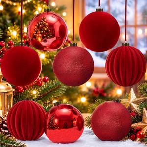 Liliful 8 Pcs 6 Inch Extra Large Christmas Ball Ornaments Decor, Red