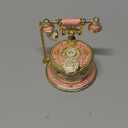 QIFU Hand Painted Pink Telephone Style Enameled Jewelry Trinket Box with Hinged Unique Gift for Home Decor