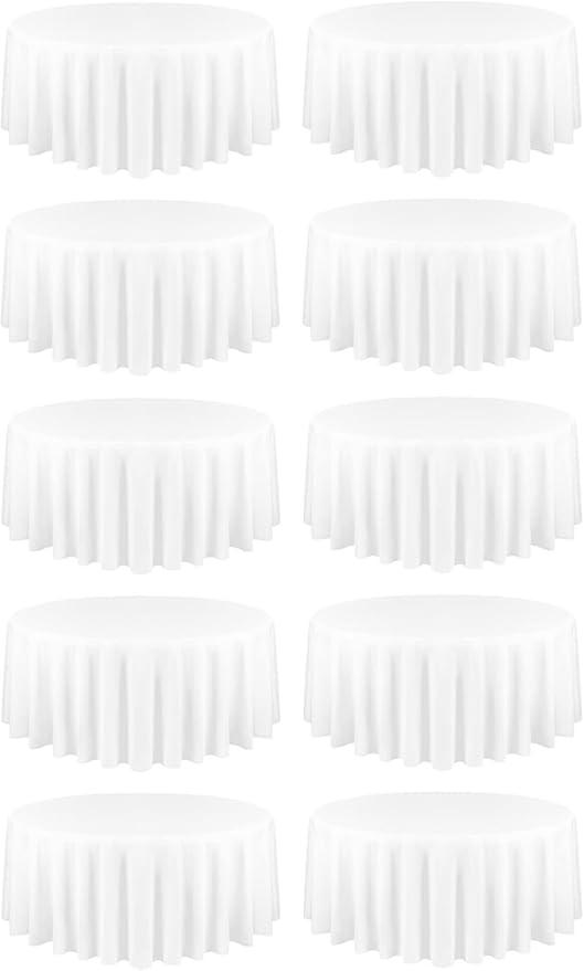10 Pack White Tablecloths for Round Tables 128 Inch Tablecloth Round Table Cloths Polyester Tablecloths for Rectangle Tables Fabric Tablecloth Washable Tablecloth for Wedding Party