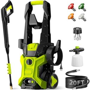 Electric Pressure Washer - 2.5 GPM Portable Lightweight Power Washer, 4 Quick-Connect Nozzles & Adjustable Soap Tank Pressure Washers for Cars, Driveways, Patios, Fences, Decks, Facade, Home Cleaning