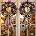 2 x XunYee 6 Pcs Mardi Gras Wreath Sash for Front Door Green Purple Gold Wreath Sash for Mardi Gras Fat Tuesday Carnival Party Door Wall Decoration