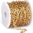 33 Feet Gold Rolo Cable Chains Roll, 5 MM Gold Plated Aluminium Oval Cable O Links Chain Bulk Spool for Jewelry Making DIY Craft