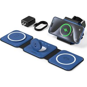 UCOMX 3 in 1 Charging Station for Multple Devices,Foldable 3 in 1 Wireless Charger for Travel,Nano Wireless Charging Station for iPhone16 15 14 13 12 Pro Max/Watch 10 9 8 7 6 5 4 3 Ultra/AirPod Pro (Blue)