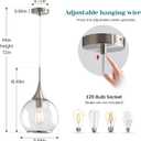 Pendant Lights Kitchen Island: 3 Pack Brushed Nickel Light Fixture Modern with Clear Glass - 10 Inch Mid Century Globe Kitchen Lighting Fixtures Ceiling for Bar
