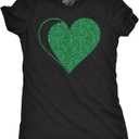 Womens St Patricks Day Shirt Green Glitter Heart Tee, Festive Irish Outfit, Soft Cotton Black Shamrock T Shirt for Women (Gray, M)