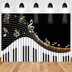 10x7ft Abstract Photography Black and White Piano Keys Music Symbols Party Photo Booth Backdrop