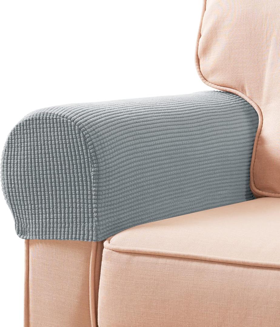 SUBRTEX Stretch Armrest Covers Spandex Arm Covers for Chairs Couch Sofa Armchair Slipcovers for Recliner Sofa with Twist Pins 2pcs (Light Grey)