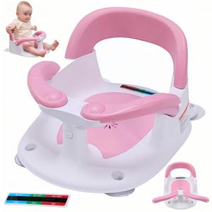 Baby Bath Seat for Babies 6 Months & Up Sitting Up, Infant Bath Seat with Temperature Alert+Open Backrest+on/Off Armrest, Toddler Bath seat Baby Bath Chair for Bathtub, Tub, Sink Pink
