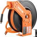 VEVOR Retractable Air Hose Reel, 3/8IN x 50FT Rubber Air Hose Max 300PSI, Air Compressor Hose Reel Auto-Rewind with 5FT Lead in, Ceiling/Wall Mount Heavy Duty Single Arm Reel & 180 Swivel Bracket