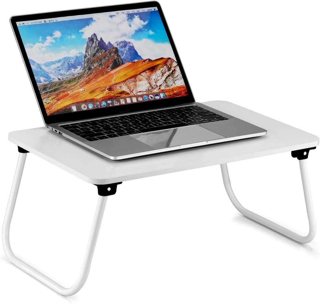 Folding Lap Desk, Ruxury Laptop Stand Bed, Breakfast Serving Tray, Portable & Lightweight Mini Table, Lap Tablet Desk for Sofa Couch Floor - White