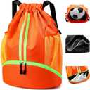 Drawstring Backpack Gym Bag for Women, String Bags Sports Cinch Sackpack with Shoe Compartment and Waterproof Wet Pocket Large Gym Sack for Fitness Swim Basketball Soccer Beach (Orange)