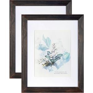 KAIWIN 100% Solid Wood Coffee 11x14 Picture Frame 2 Pack - Display Picture 8x10 with Mat, HD Plexiglass Inside, Rustic Wooden Photo Frames for Wall Mounting