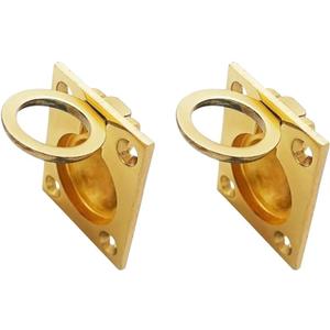 QCAA Solid Brass Flush Ring Pull, 36.5 x45 mm, Polished Brass US3, Made in Taiwan, 2 Pack