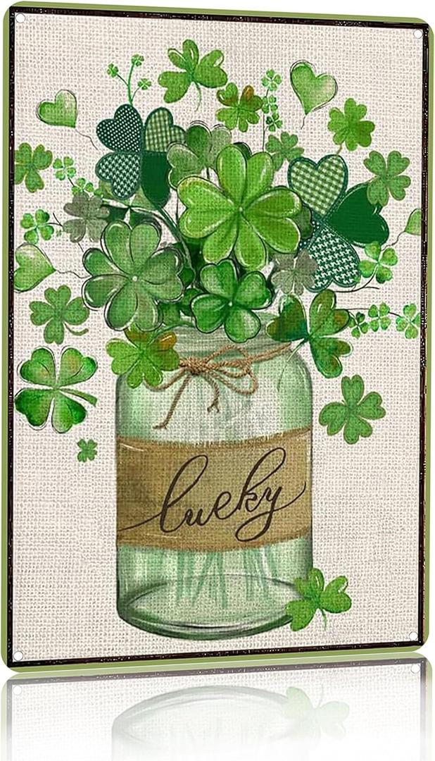 Smilelife St Patricks Day Gifts Funny Green Shamrocks Clovers Lucky Irish Tin Sign for Home Room Yard Garden Vintage St Patricks Day Decor 8x12 Inch (3095)
