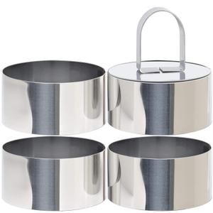 HULISEN Round Cake Ring Mold, Stainless Steel 3 Cooking Crumpet Rings with 1 Pusher & 4 Food Form, Tuna Tartare Mold for Pancake, Salad, Mousse