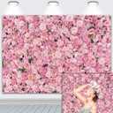 BINQOO 10x8ft Pink Rose Wall Background Spring Pink Flowers Backdrops Girls Women Birthday Party Weeding Bridal Shower Anniversary Ceremony Decor