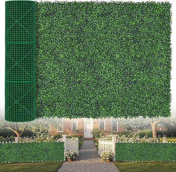 Artificial Boxwood Roll,48x120 in (40 sqft) UV-Anti Faux Ivy Boxwood Hedge Leaf Grass Wall for Patio Balcony Privacy, Garden, Backyard Greenery Wall Backdrop and Fence Decor