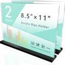 Acrylic Sign Holder 8.5 x 11 Plastic Sign Holder, 2 Pack, T Shape Clear Table Top Holders, Double Sided Paper Desktop Display Stand, Horizontal Ad Frames, Flyer Document, for Store, Office, Horizontal