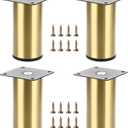 OwnMy 4PCS 4 Inch Stainless Steel Furniture Legs Feets Metal Cabinet Desk Sofa Legs, Golden Round Metal Furniture Risers Heavy Duty Coffee Table Replacement Leg TV Stand & Chair Legs