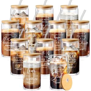Mifoci 16oz Christian Gift for Women Bulk Mothers Day Religious Inspirational Coffee Mug Drinking Cup with Bamboo Lid(Classical Style,12 Pcs)