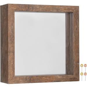 Califortree 5x5 Small Shadow Box Picture Frame with Soft Linen Back - Push Pins Included, Memory Shadow Box Display Case for Bouquet Awards Medals Wedding Photos and More, Rustic Brown