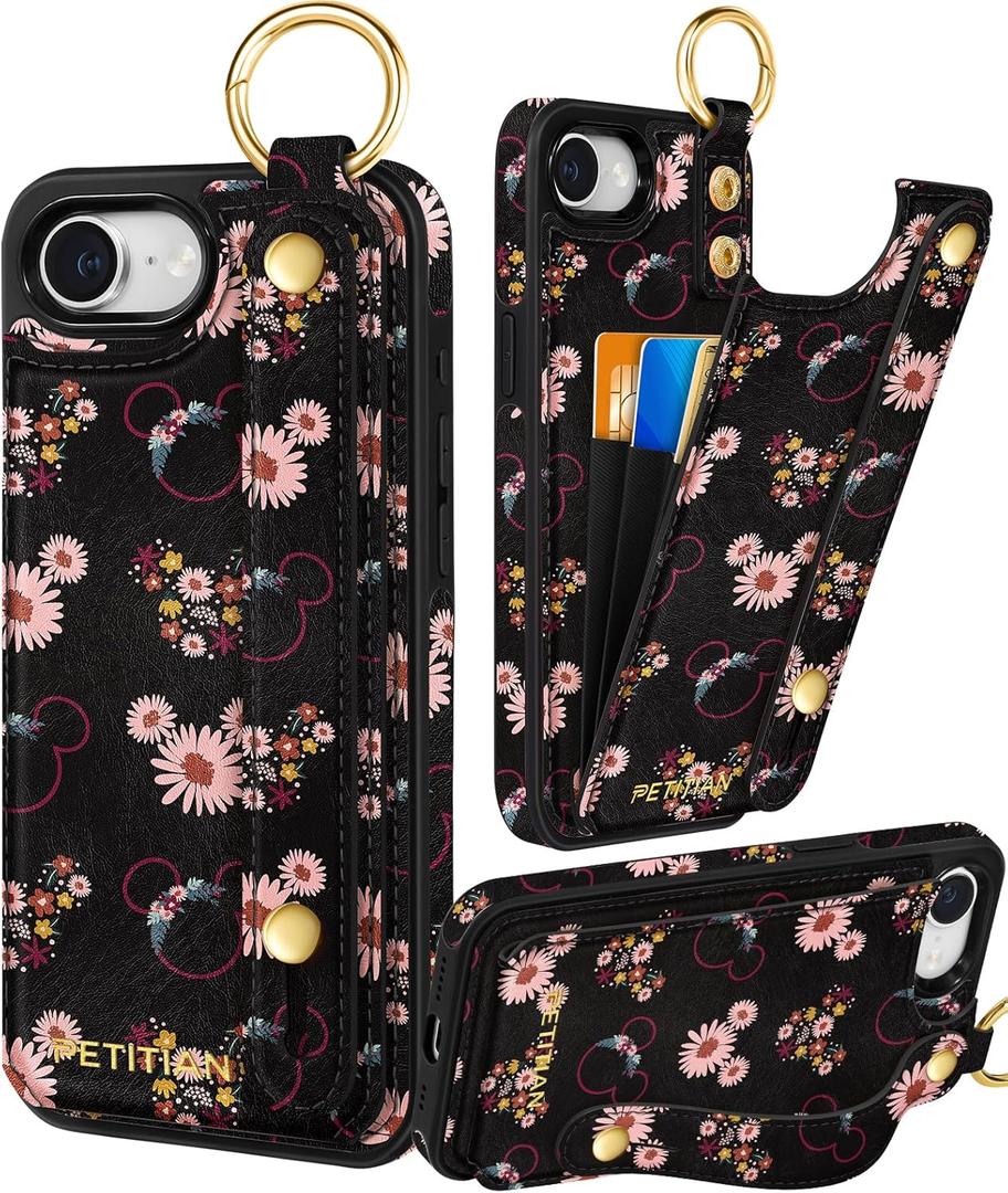 Petitian for iPhone 16e Wallet Case - Women Girls Cute Girly Aesthetic Unique Design Leather Credit Card Holder Cardholder Stand Wristband for iPhone 16e, Miqi