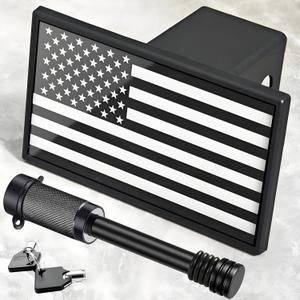 Locking American Flag Trailer Hitch Cover - Patriotic Aluminum Hitch Cover for 2-Inch Receivers Class III IV V - Veteran Truck Accessories