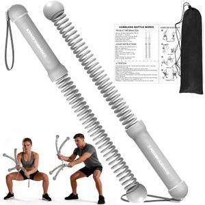 POWER GUIDANCE 2PCS Weighted Ropeless Battle Ropes, Portable Cordless Battle Rope with Non-Slip Handles, Workout Exercise Rope for HIIT, Cardio & Strength, Gray