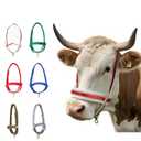 Cattle Halter Calf Halter Cow Halters with Heavy-Duty Brass Buckle, Easy-Clean Suede-Like Material, Adjustable Design for Calves, Adult Cattle, and Small Ponies (White, Medium)
