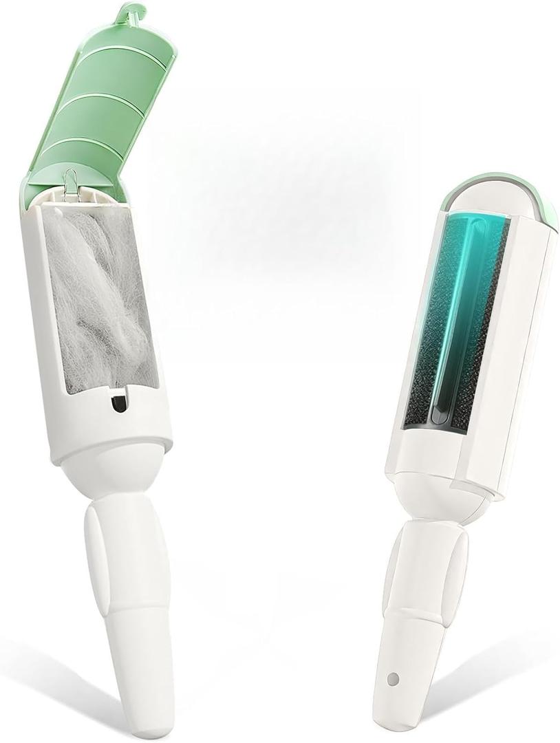PAKEWAY Pack of 2 Pet Hair Remover for Couch & Carpet, Reusable Lint Roller with Self-Cleaning Base, Dog & Cat Fur Remover, Portable Hair Removal Tool (Green)