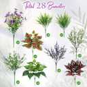 28 Bundles Fake Plants Outdoor Spring Summer Decor Artificial Greenery Faux Plastic Flower Plants for Garden Porch Planter Window Box Hanging Baskets Decor (Purple & White)